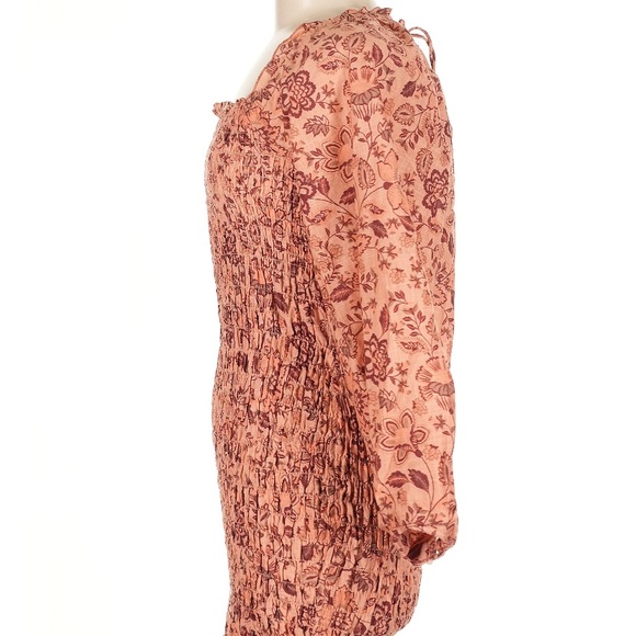 NEW Free People Smocked Floral Mini Dress Open Back Tie Boho Size M - Picture 7 of 10